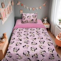 Edredom Solteiro Mickey & Minnie Disney Malha 100% Algodão 150x220cm Big Minnie/Rosa Cravo