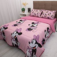 Edredom Casal Mickey & Minnie Disney Malha 100% Algodão 200x220cm Minnie Beauty Rosa