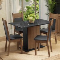 Conjunto Sala de Jantar Mesa Tampo de Vidro 4 Cadeiras Viena Madesa Rustic/Preto/Sintético Preto