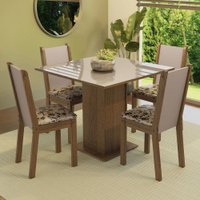 Conjunto Sala de Jantar Mesa Tampo de Vidro 4 Cadeiras Tifani Madesa Rustic/Crema/Bege Marrom