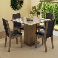 Conjunto Sala de Jantar Mesa Tampo de Vidro 4 Cadeiras Tifani Madesa Rustic/Crema/Sintético Preto