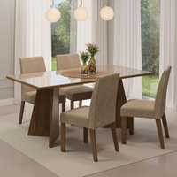 Conjunto Sala de Jantar Mesa Tampo de Vidro 4 Cadeiras Taylor Madesa Rustic/Crema/Imperial