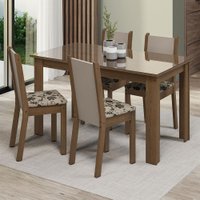 Conjunto Sala de Jantar Mesa Tampo de Vidro 4 Cadeiras Suzy Madesa Rustic/Crema/Bege Marrom