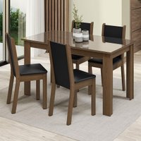 Conjunto Sala de Jantar Mesa Tampo de Vidro 4 Cadeiras Suzy Madesa Rustic/Preto