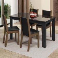 Conjunto Sala de Jantar Mesa Tampo de Vidro 4 Cadeiras Suzy Madesa Preto/Rustic