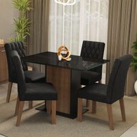 Conjunto Sala de Jantar Mesa Tampo de Vidro 4 Cadeiras Reale Madesa Rustic/Preto/Oxford