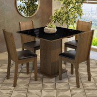 Conjunto Sala de Jantar Mesa Tampo de Vidro 4 Cadeiras Perla Madesa Rustic/Preto