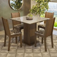 Conjunto Sala de Jantar Mesa Tampo de Vidro 4 Cadeiras Perla Madesa Rustic/Crema/Bege Marrom
