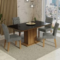 Conjunto Sala de Jantar Mesa Tampo de Vidro 4 Cadeiras Marilia Madesa Rustic/Preto/Silver