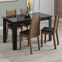 Conjunto Sala de Jantar Mesa Tampo de Vidro 4 Cadeiras Kiara Madesa Preto/Rustic