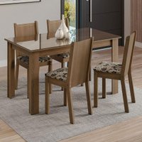 Conjunto Sala de Jantar Mesa Tampo de Vidro 4 Cadeiras Kiara Madesa Rustic/Bege Marrom