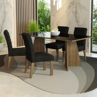 Conjunto Sala de Jantar Mesa Tampo de Vidro 4 Cadeiras Harper Madesa Rustic/Preto/Oxford