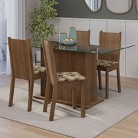 Conjunto Sala de Jantar Mesa Tampo de Vidro 4 Cadeiras Espanha Madesa Rustic/Bege Marrom
