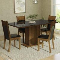 Conjunto Sala de Jantar Mesa Tampo de Vidro 4 Cadeiras Greta Madesa Preto/Rustic