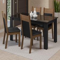 Conjunto Sala de Jantar Mesa Tampo de Vidro 4 Cadeiras Eloá Madesa Preto/Rustic