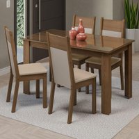 Conjunto Sala de Jantar Mesa Tampo de Vidro 4 Cadeiras Eloá Madesa Rustic/Crema/Bege
