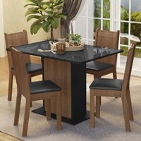 Conjunto Sala de Jantar Mesa Tampo de Vidro 4 Cadeiras Camélia Madesa 	 Rustic/Preto/Sintético Preto