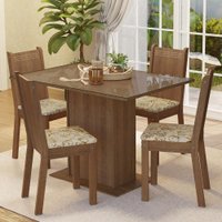 Conjunto Sala de Jantar Mesa Tampo de Vidro 4 Cadeiras Camélia Madesa Rustic/Lírio Bege
