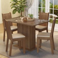 Conjunto Sala de Jantar Mesa Tampo de Vidro 4 Cadeiras Camélia Madesa	Rustic/Sintético Bege