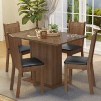 Conjunto Sala de Jantar Mesa Tampo de Vidro 4 Cadeiras Camélia Madesa Rustic/Sintético Preto