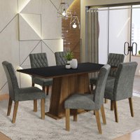 Conjunto Sala de Jantar Mesa Tampo de Madeira 6 Cadeiras Silver Britney Madesa Rustic/Preto/Silver
