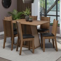 Conjunto Sala de Jantar Mesa Tampo de Madeira 6 Cadeiras Sharon Madesa Rustic/Crema/Sintético Preto