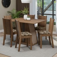 Conjunto Sala de Jantar Mesa Tampo de Madeira 6 Cadeiras Sharon Madesa Rustic/Crema/Bege Marrom