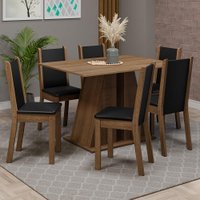 Conjunto Sala de Jantar Mesa Tampo de Madeira 6 Cadeiras Rustic Wendy Madesa 	 Rustic/Sintético Preto