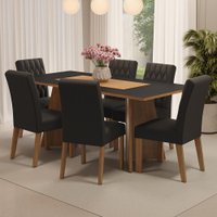 Conjunto Sala de Jantar Mesa Tampo de Madeira 6 Cadeiras Madison Madesa Rustic/Preto/Oxford