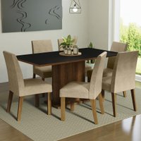 Conjunto Sala de Jantar Mesa Tampo de Madeira 6 Cadeiras Imperial Renata Madesa Rustic/Preto/Imperial