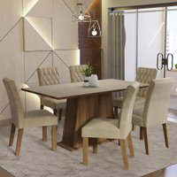 Conjunto Sala de Jantar Mesa Tampo de Madeira 6 Cadeiras Imperial Britney Madesa Rustic/Crema/Imperial