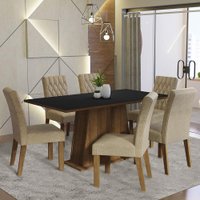 Conjunto Sala de Jantar Mesa Tampo de Madeira 6 Cadeiras Imperial Britney Madesa Rustic/Preto/Imperial
