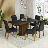 Conjunto Sala de Jantar Mesa Tampo de Madeira 6 Cadeiras Hanna Madesa Rustic/Preto/Oxford