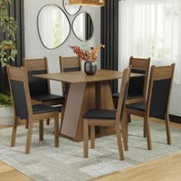Conjunto Sala de Jantar Mesa Tampo de Madeira 6 Cadeiras Beverly Madesa Rustic/Crema/Sintético Preto