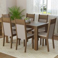 Conjunto Sala de Jantar Mesa Tampo de Madeira 6 Cadeiras Bahamas Madesa Rustic/Crema/Bege