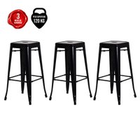 Kit 3 Banquetas Altas Para Cozinha Bar Bancada Balcão Ilha Restaurantes Tolix Iron Industrial Preta