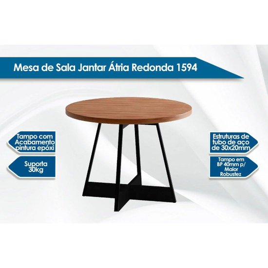 Mesa de Sala Jantar Átria 1594 Redonda Aço c/ Tampo Madeirado Redondo 100cm Dourado/Noce/Carvalho - Carraro