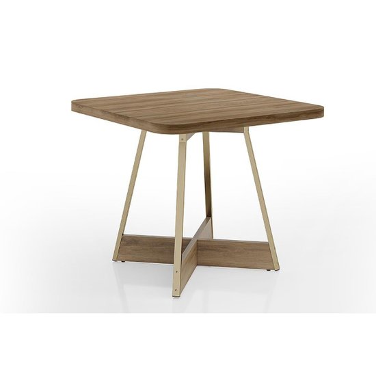 Mesa de Sala Jantar Átria 1593 Quadrada Aço c/ Tampo Madeirado 90x90cm Dourado/Noce/Carvalho - Carraro