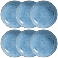 Conjunto 6 Pratos Fundos Cerâmica Azul 830ml Linhas Breeze Porto Brasil Massa Sopa Jantar