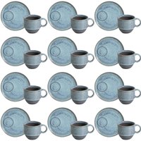 Jogo 12 Xícaras de Chá Empilhável com Pires Azul 230ml Linhas Breeze Mesa Posta Café da Manhã Porto Brasil