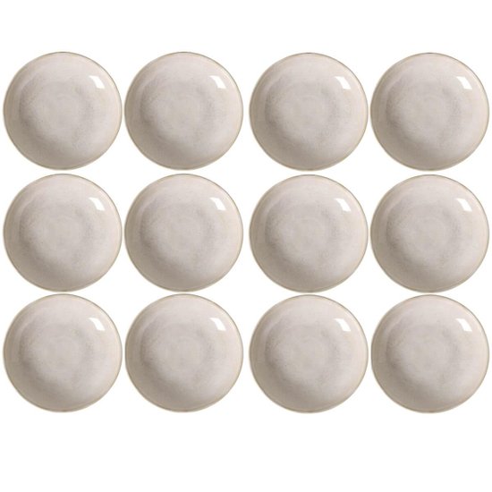 Jogo 12 Pratos Bio Latte Porto Brasil 22cm Fundo Rústico Off White Mesa Posta Jantar