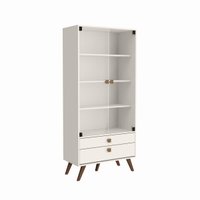 Cristaleira Retrô Off White com 2 Gavetas Portas de Vidro e Pés Palito RT 3151 Movelbento