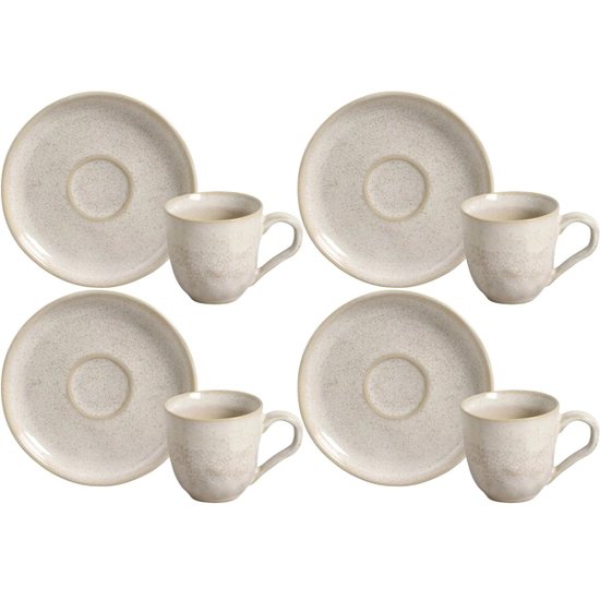 Jogo 4 Xícaras de Café Bio Latte 120ml com Pires Cerâmica Stoneware Porto Brasil Mesa Posta