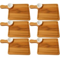 6 Tábuas Teca de Hambúrguer com Cabo Molheira 30ml Ramekin Branco Restaurante Zanline