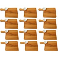 Kit 12 Tábuas Teca 35x22cm com Molheira 30ml para Servir Hambúrguer Petisqueira Zanline