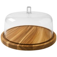 Boleira Madeira Teca com Cúpula de Acrílico 32cm Prato para Bolo Tortas Doces Zanline