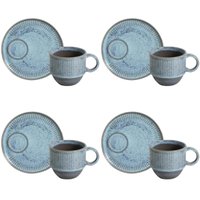 Conjunto 4 Xícaras de Chá Empilhável com Pires 230ml Linhas Breeze Porto Brasil Mesa Posta Café