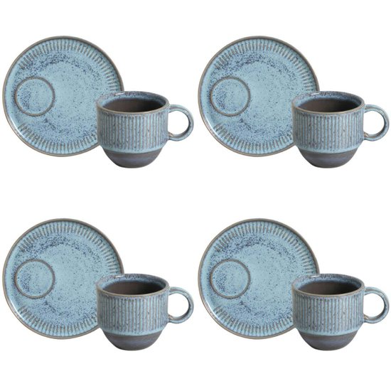 Conjunto 4 Xícaras de Chá Empilhável com Pires 230ml Linhas Breeze Porto Brasil Mesa Posta Café
