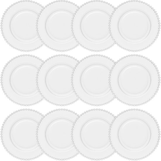 Conjunto 12 Pratos Rasos 28cm de Jantar Cristal Transparente Pearl Wolff Redondos