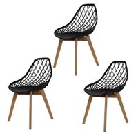 Kit 3 Cadeiras para Sala Mesa Cozinha de Jantar Kaila Garden Wood Preta Base Madeira suporta até 120kg